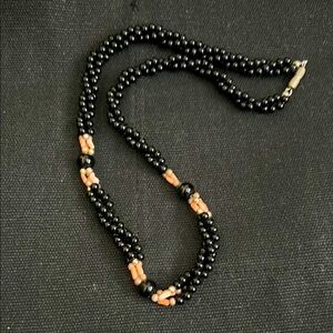 Stylish Black and Pink Necklace with Beads and Accent Pieces